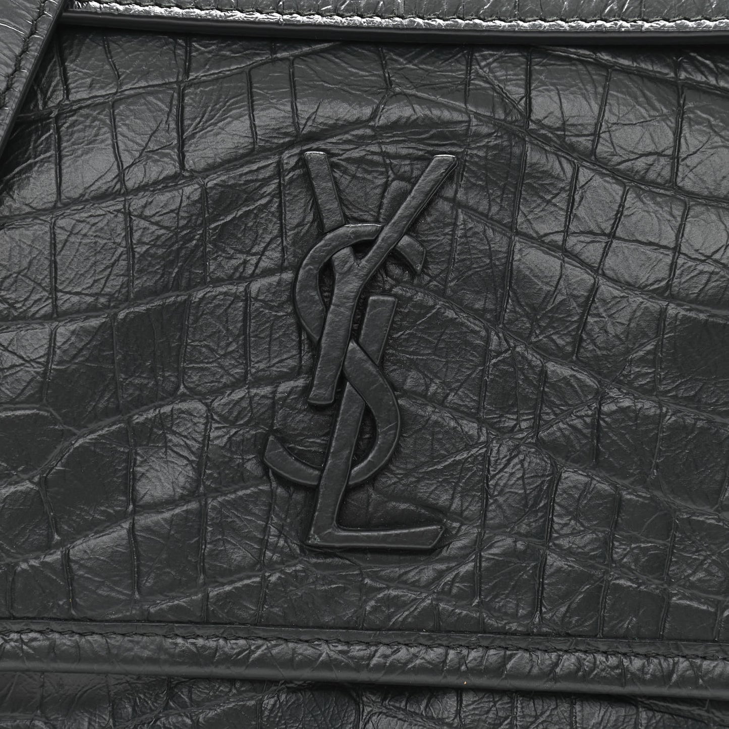 Calfskin Crocodile Embossed Monogram Baby Niki Chain Satchel Algea