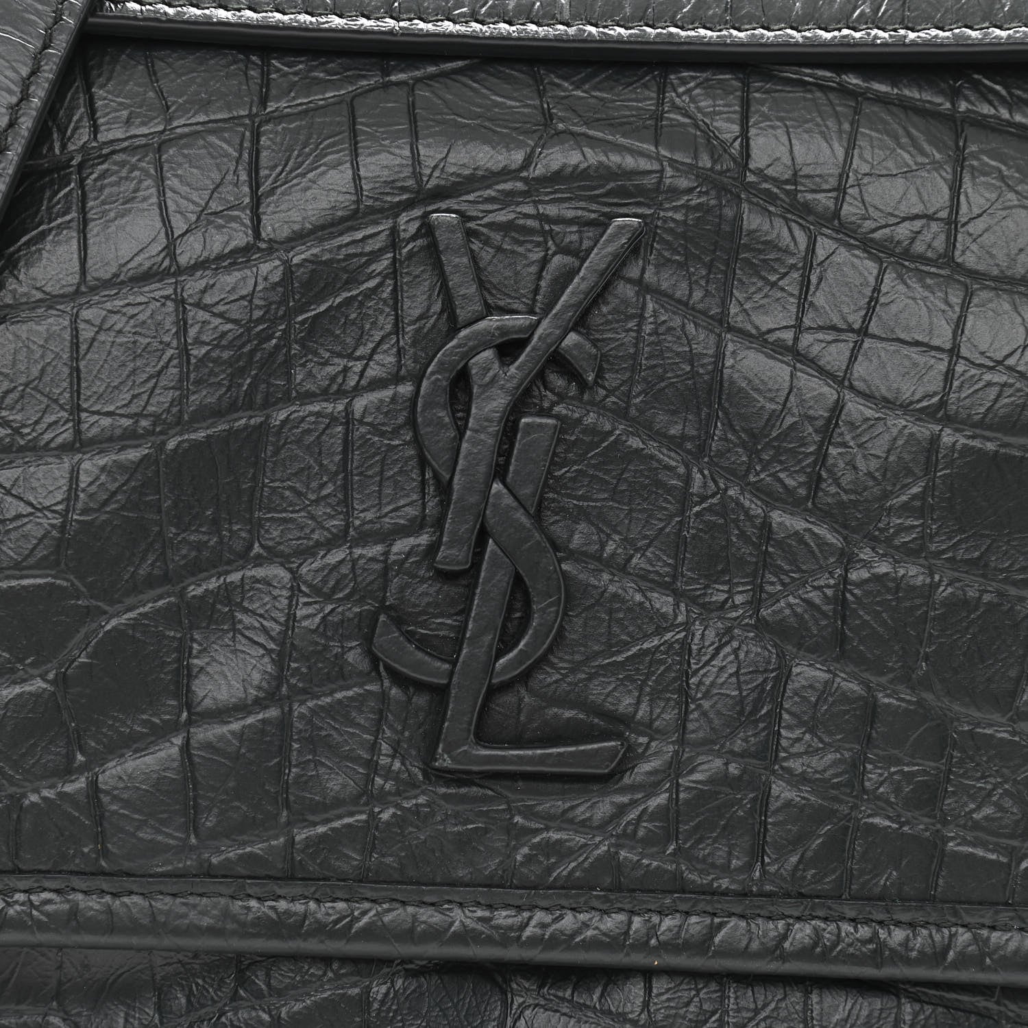 Saint Laurent Calfskin Crocodile Embossed Monogram Baby Niki Chain Satchel Algea 8 of 11