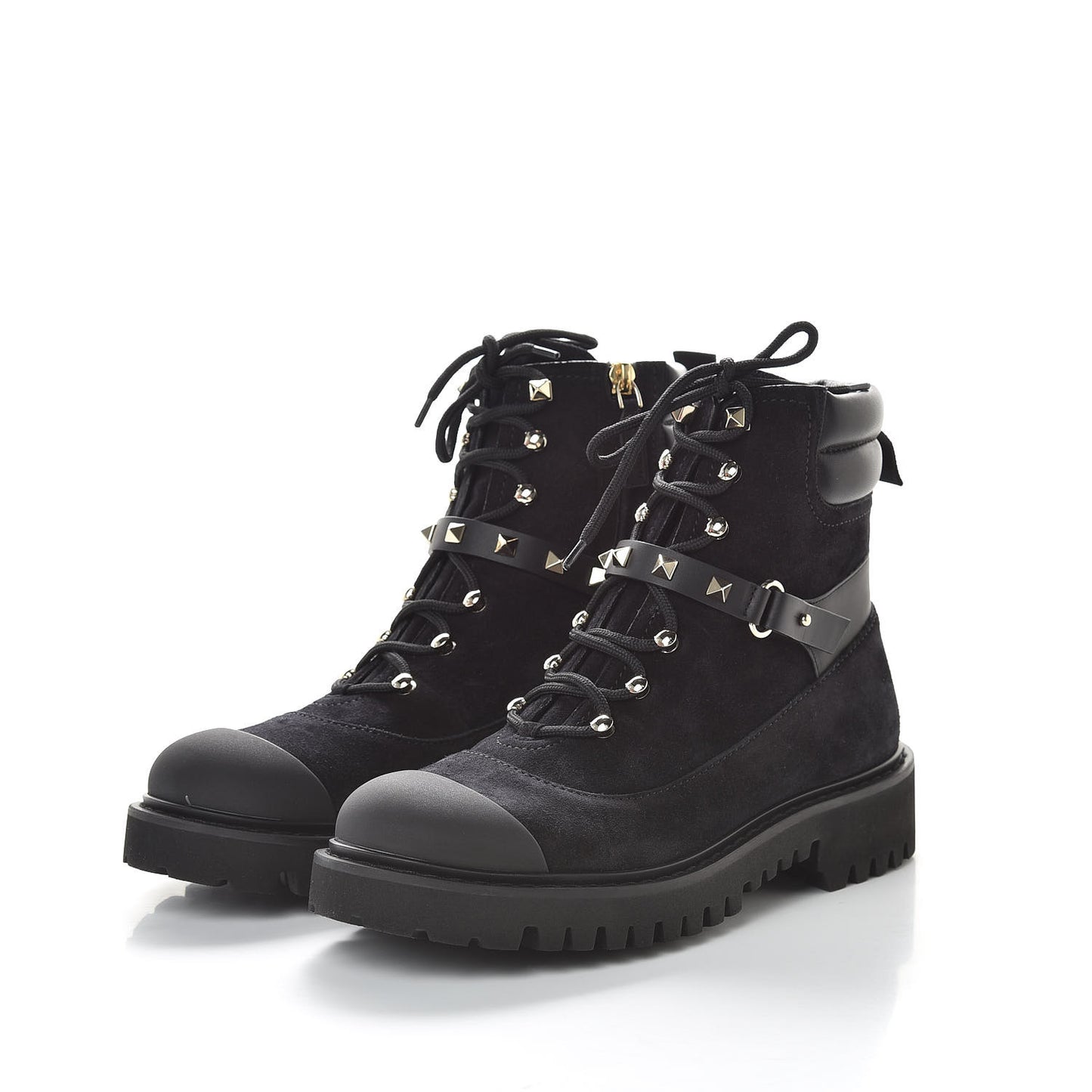 Suede Rockstud Cap Toe Combat Boots 38 Black