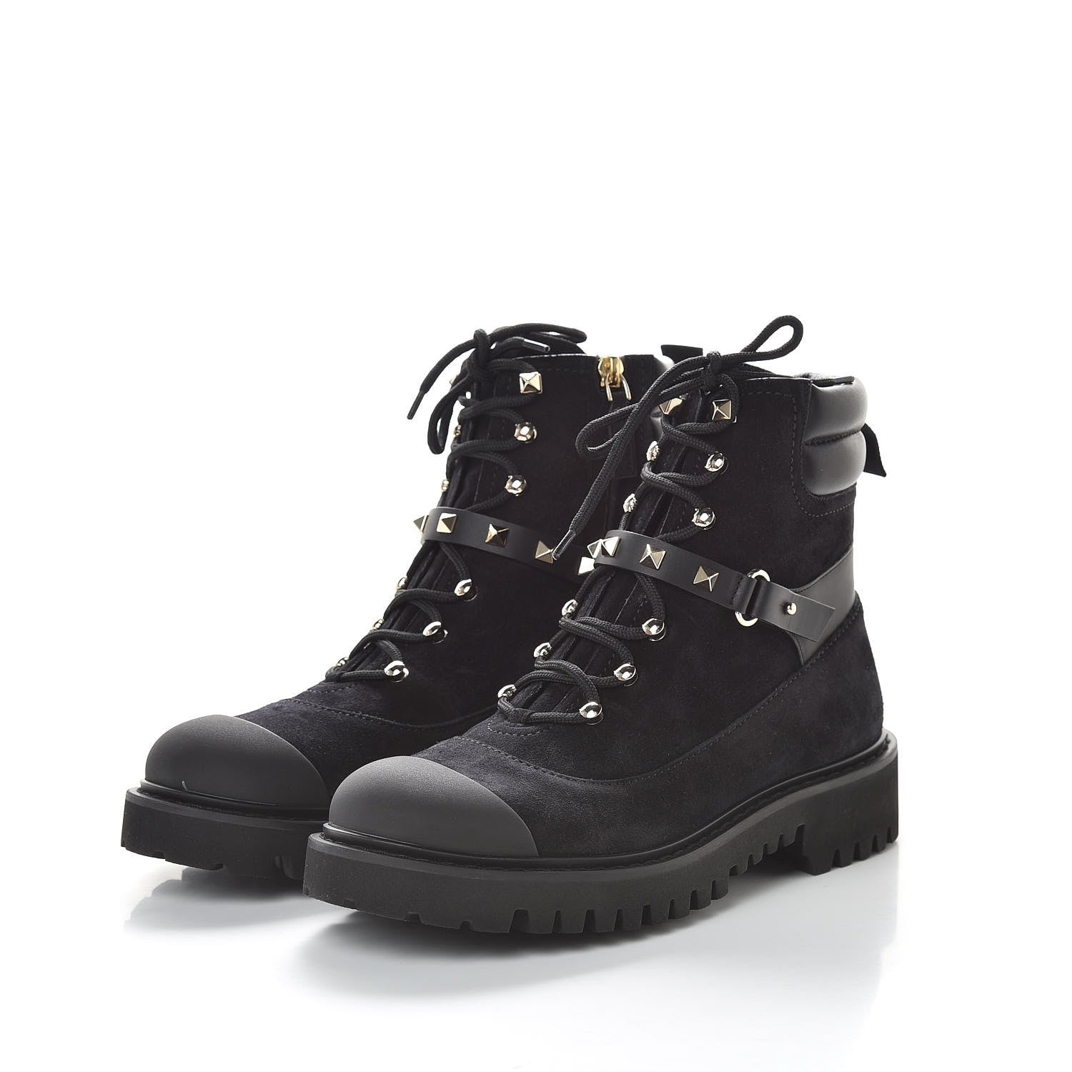 Valentino Garavani Suede Rockstud Cap Toe Combat Boots 38 Black 2 of 10