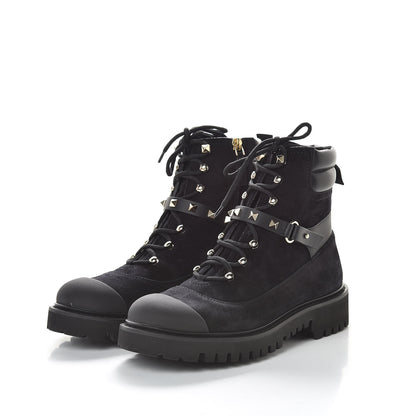 Valentino Garavani Suede Rockstud Cap Toe Combat Boots 38 Black 2 of 10