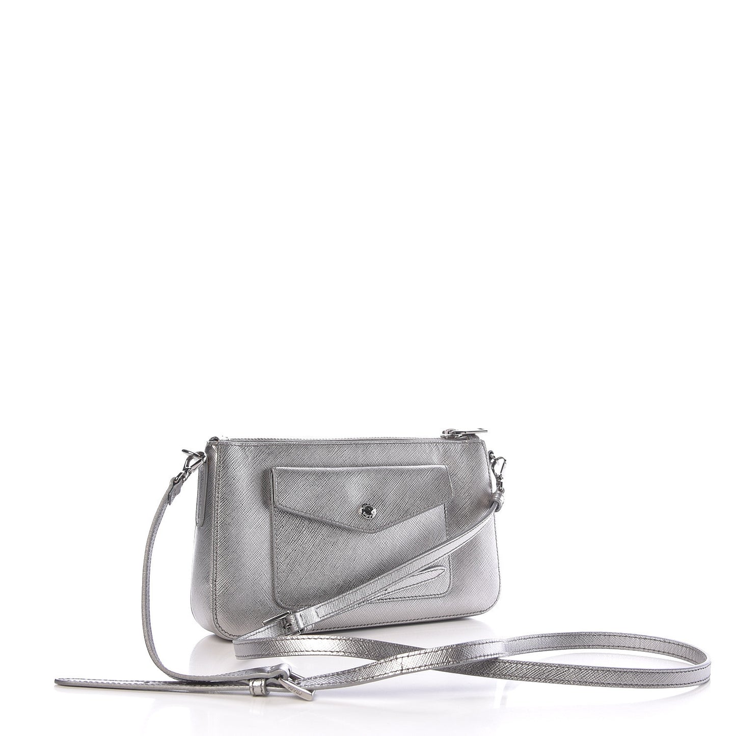 Metallic Saffiano Lux Crossbody Bag Cromo