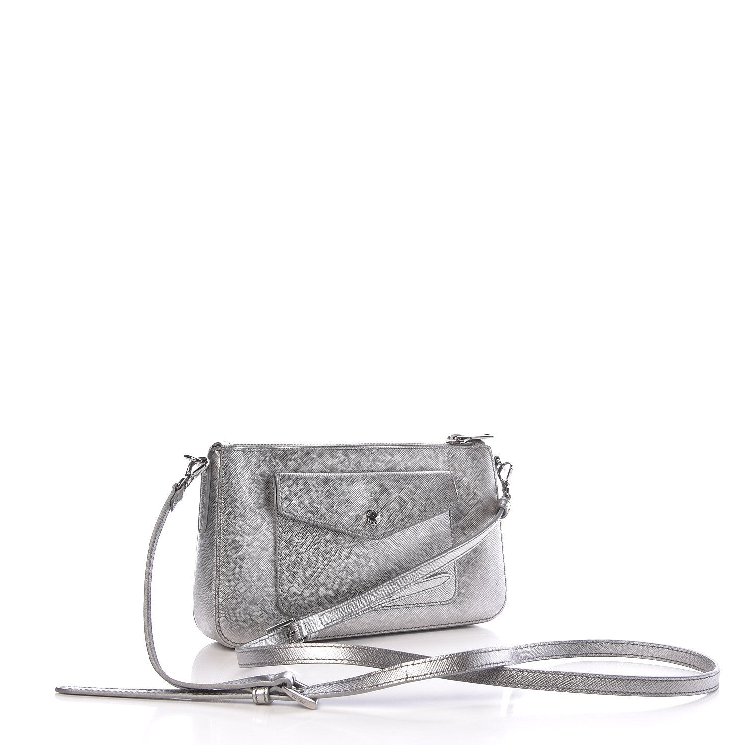 Prada Metallic Saffiano Lux Crossbody Bag Cromo 3 of 9