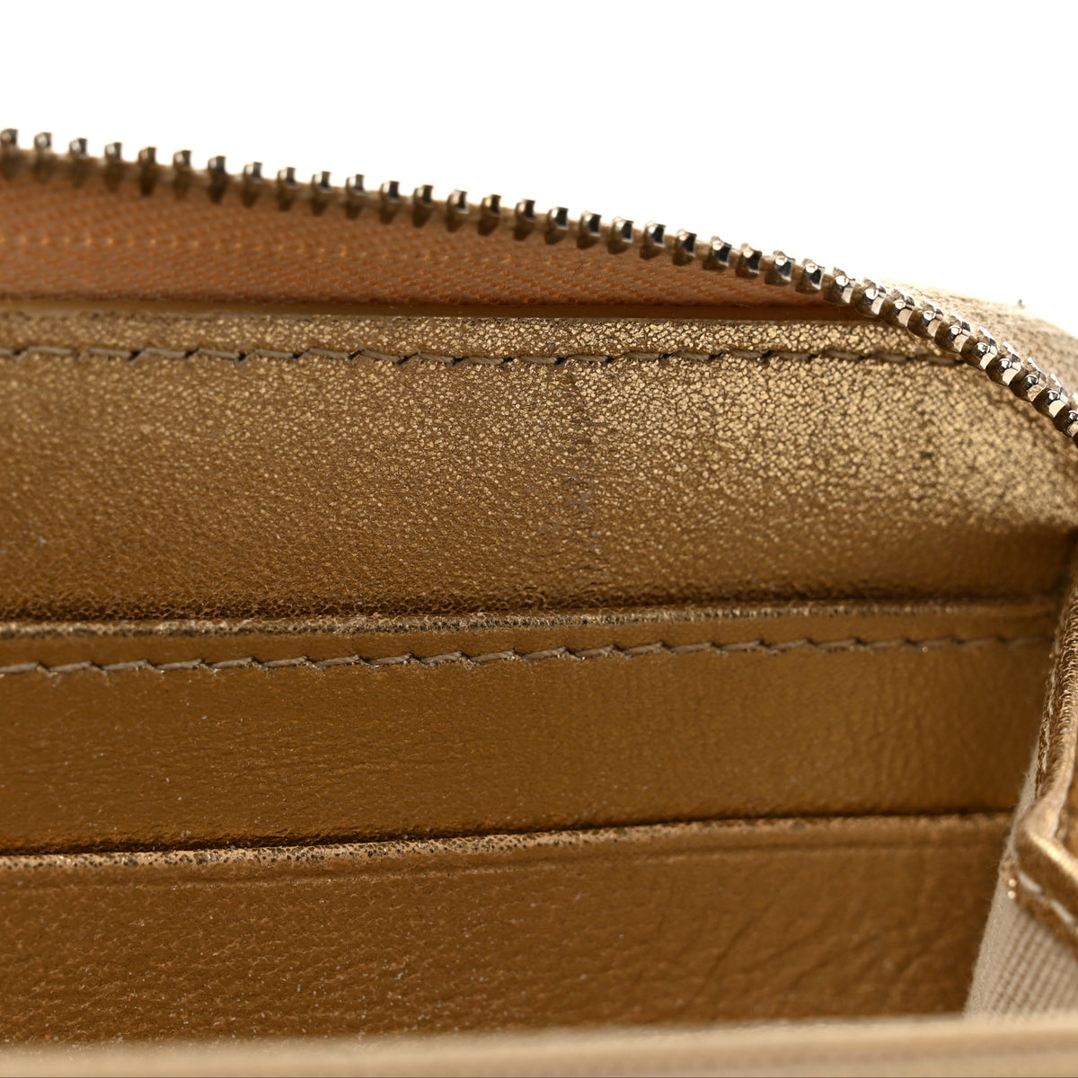 Metallic Lambskin Quilted Large Gusset Zip Around Wallet Gold