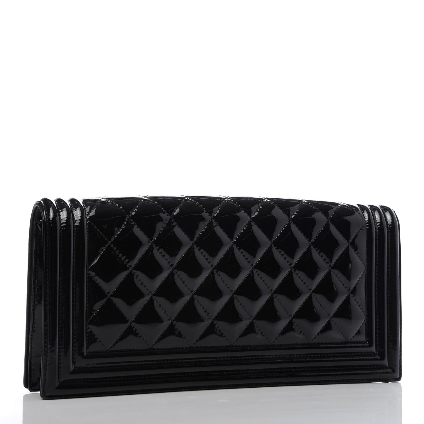 Patent Quilted Boy Flap Clutch Black