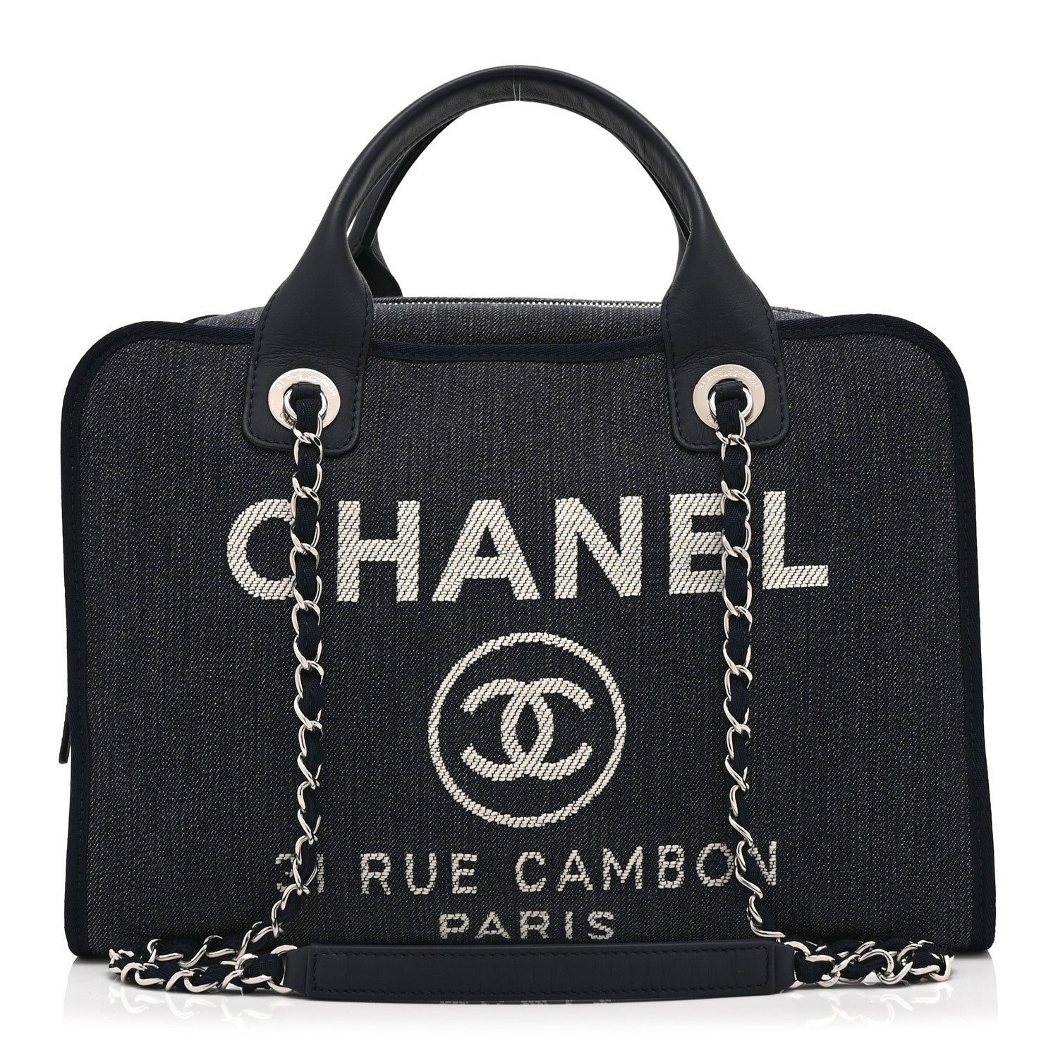 Chanel Denim Large Deauville Bowling Bag Blue 1 of 10
