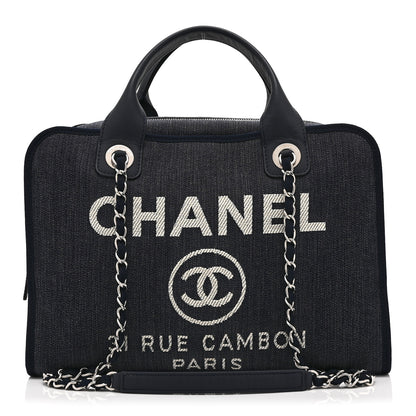 Chanel Denim Large Deauville Bowling Bag Blue 1 of 10
