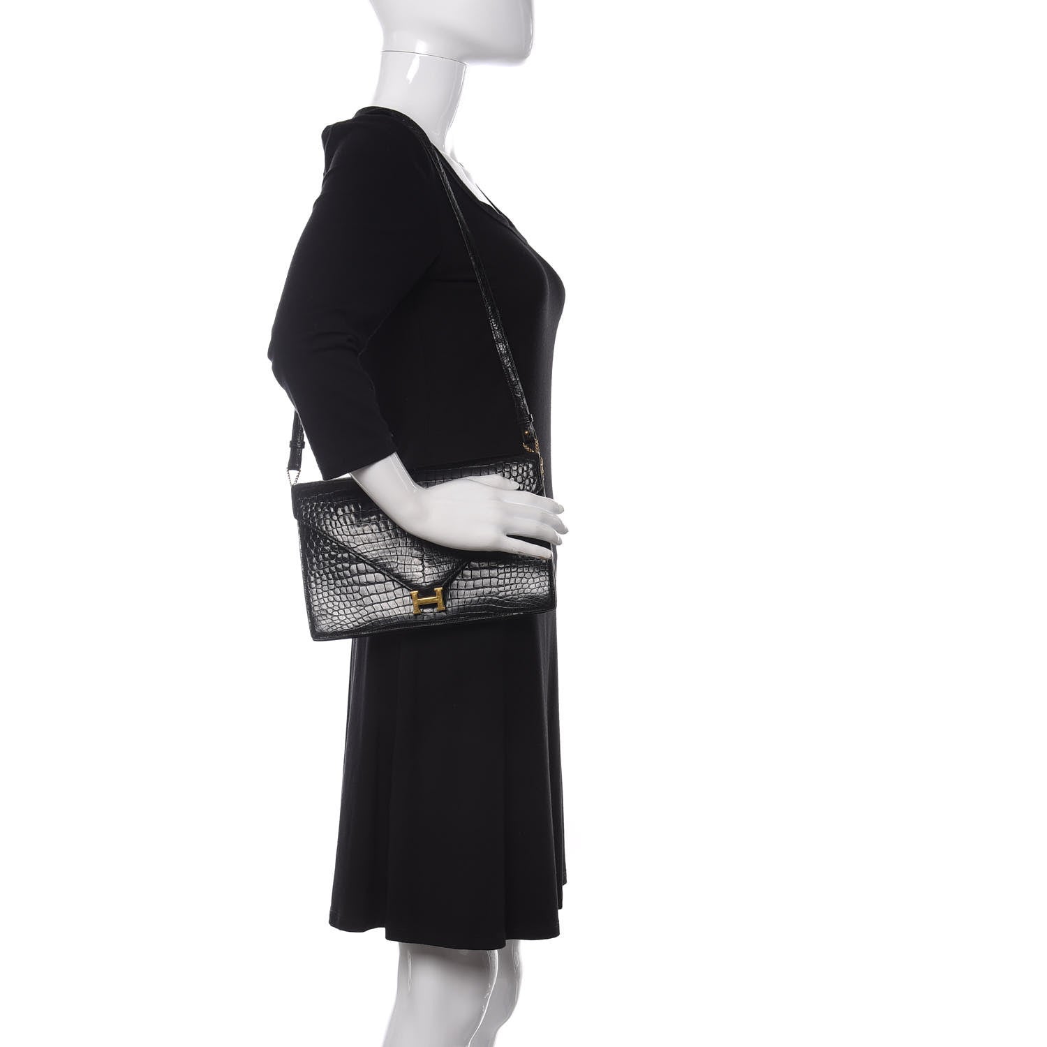 Hermes Shiny Porosus Crocodile Lydie Clutch Black 2 of 15