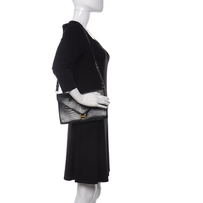 Hermes Shiny Porosus Crocodile Lydie Clutch Black 2 of 15