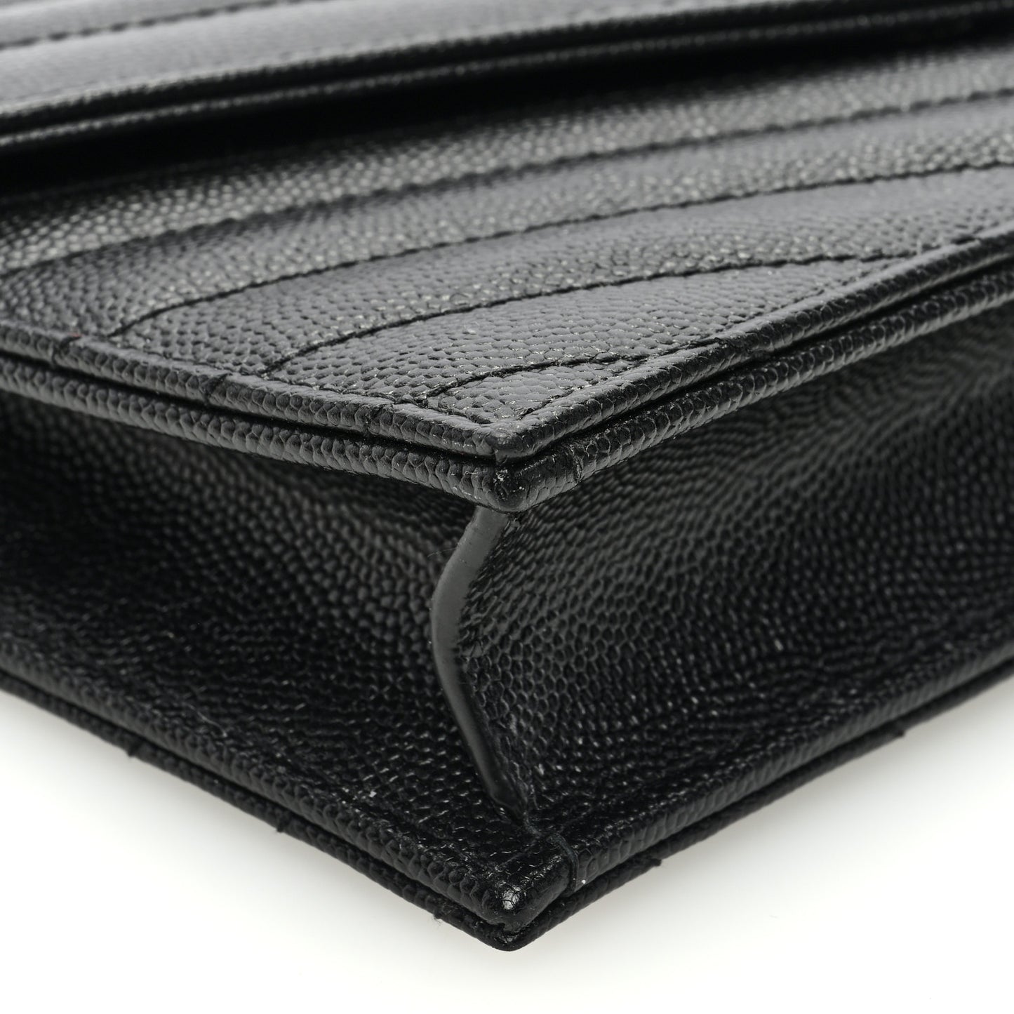 Grain De Poudre Matelasse Chevron Monogram Envelope Chain Wallet Black