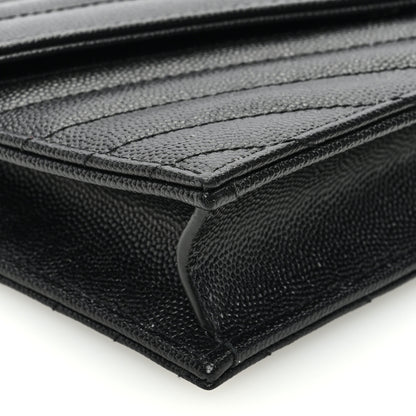 Saint Laurent Grain De Poudre Matelasse Chevron Monogram Envelope Chain Wallet Black 8 of 10