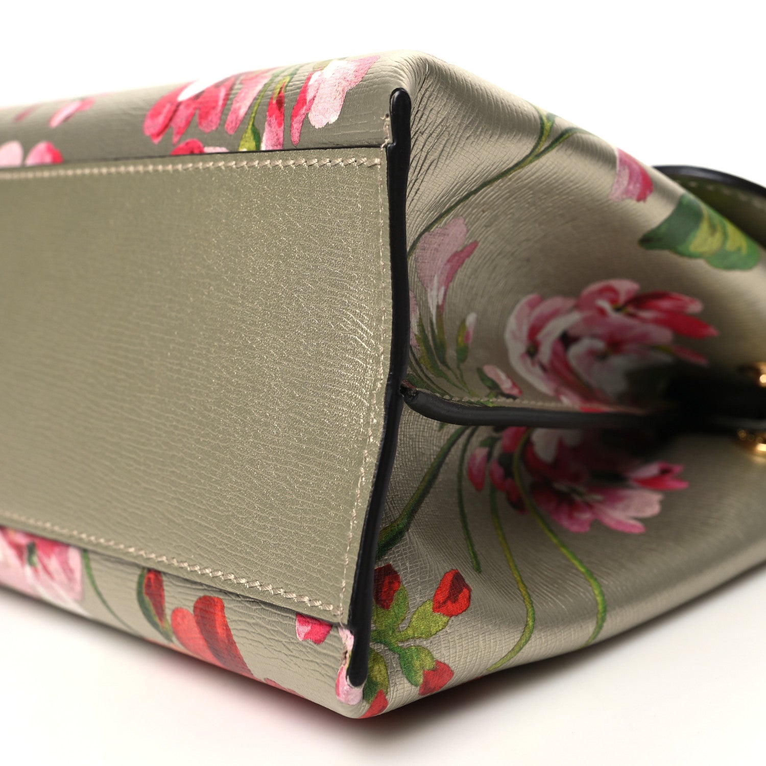Gucci Metallic Shangai Calfskin Blooms Print Small Bamboo Daily Top Handle Bag Gold Multicolor 9 of 9