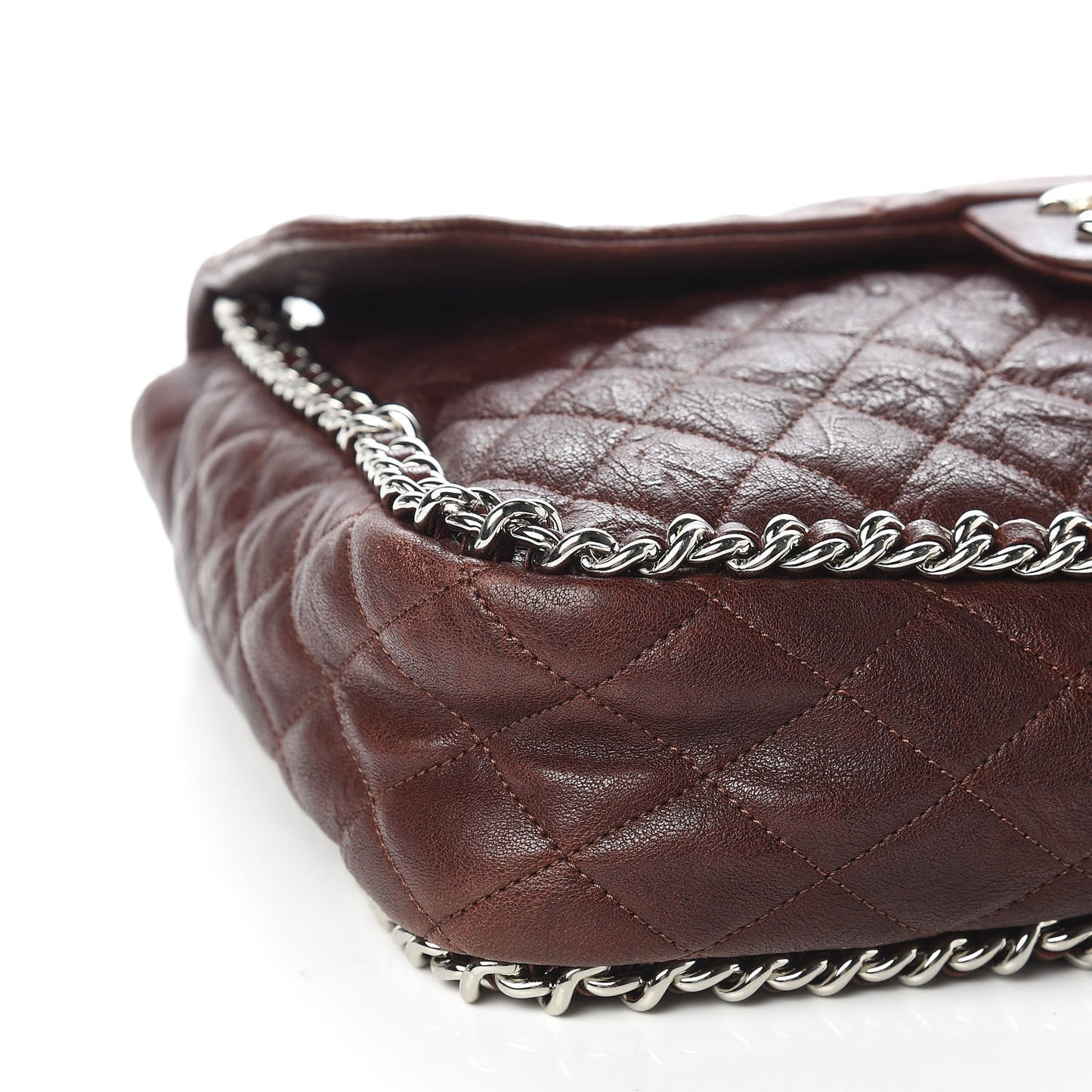 Crumpled Lambskin Quilted Maxi Chain Around Flap Dark Brown