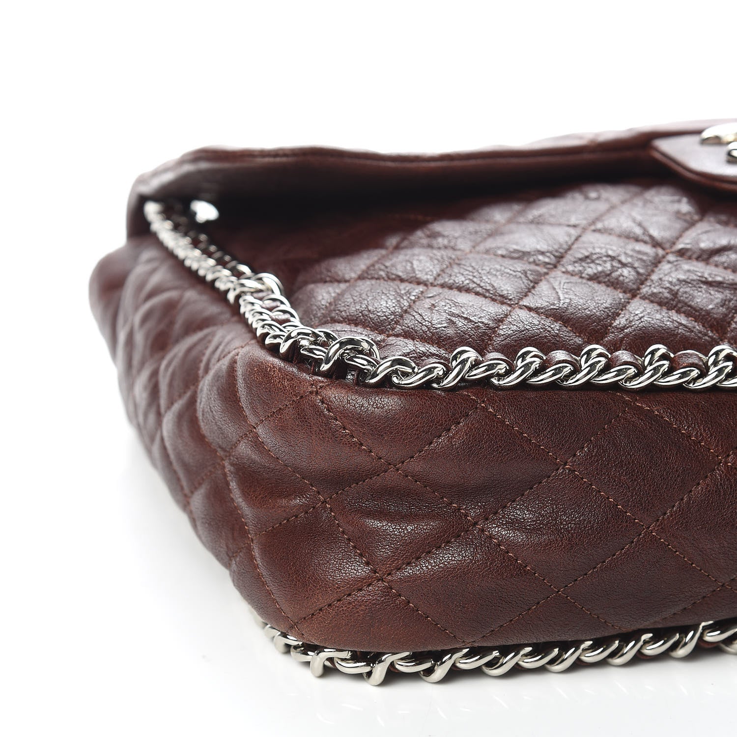 Chanel Crumpled Lambskin Quilted Maxi Chain Around Flap Dark Brown 8 of 10