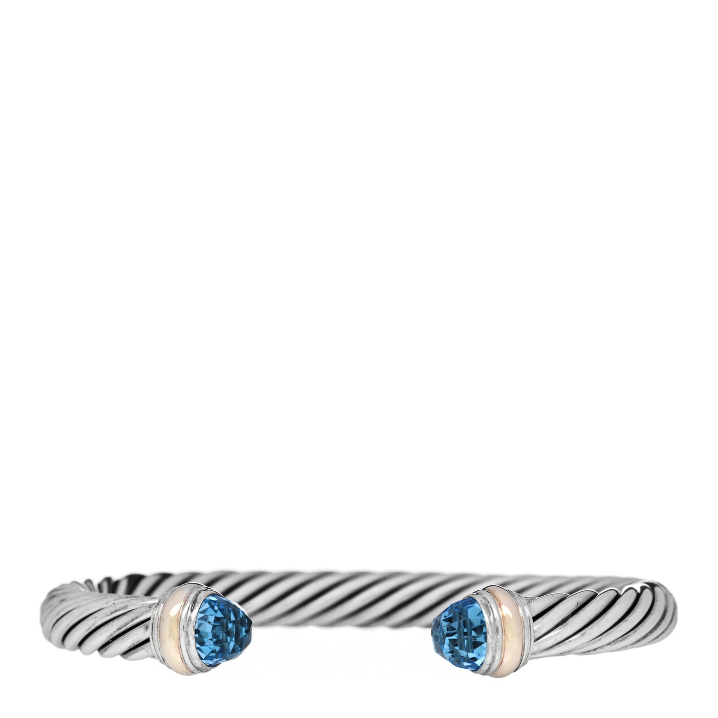 Sterling Silver 14K Yellow Gold Blue Topaz 7mm Cable Classics Bracelet