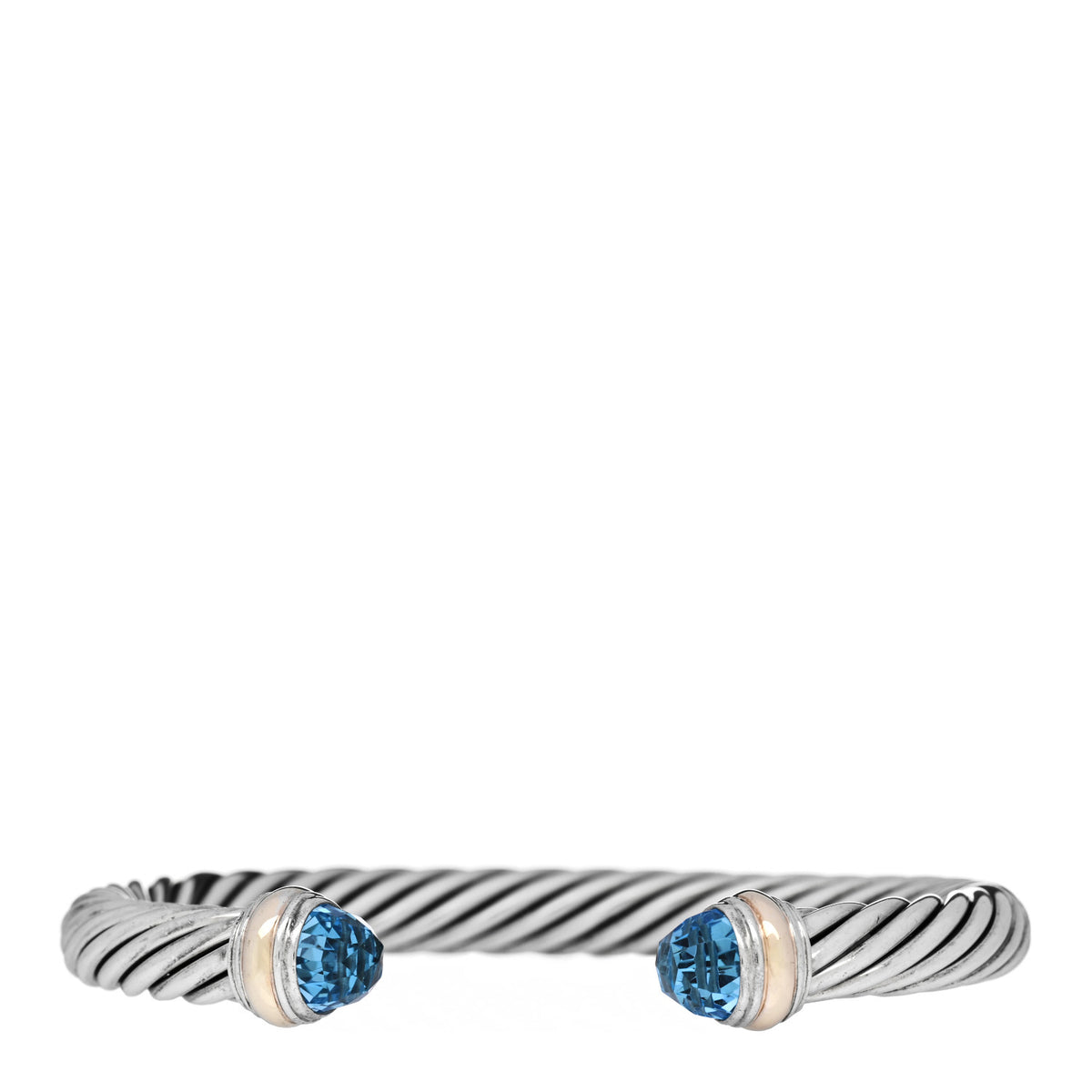 David Yurman Sterling Silver 14K Yellow Gold Blue Topaz 7mm Cable Classics Bracelet 1 of 3