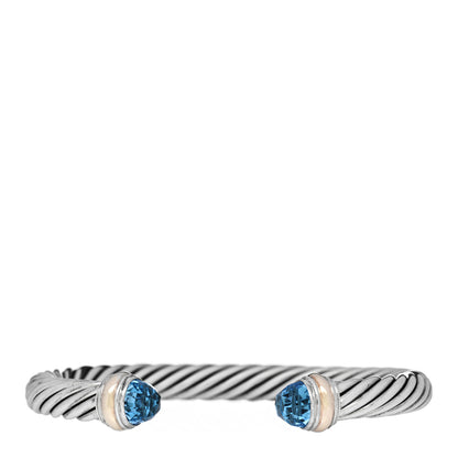 David Yurman Sterling Silver 14K Yellow Gold Blue Topaz 7mm Cable Classics Bracelet 1 of 3