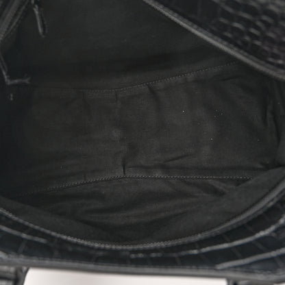 Balenciaga Semi Shiny Calfskin Crocodile Embossed Neo Cagole Black Hardware City Handbag Black 5 of 10