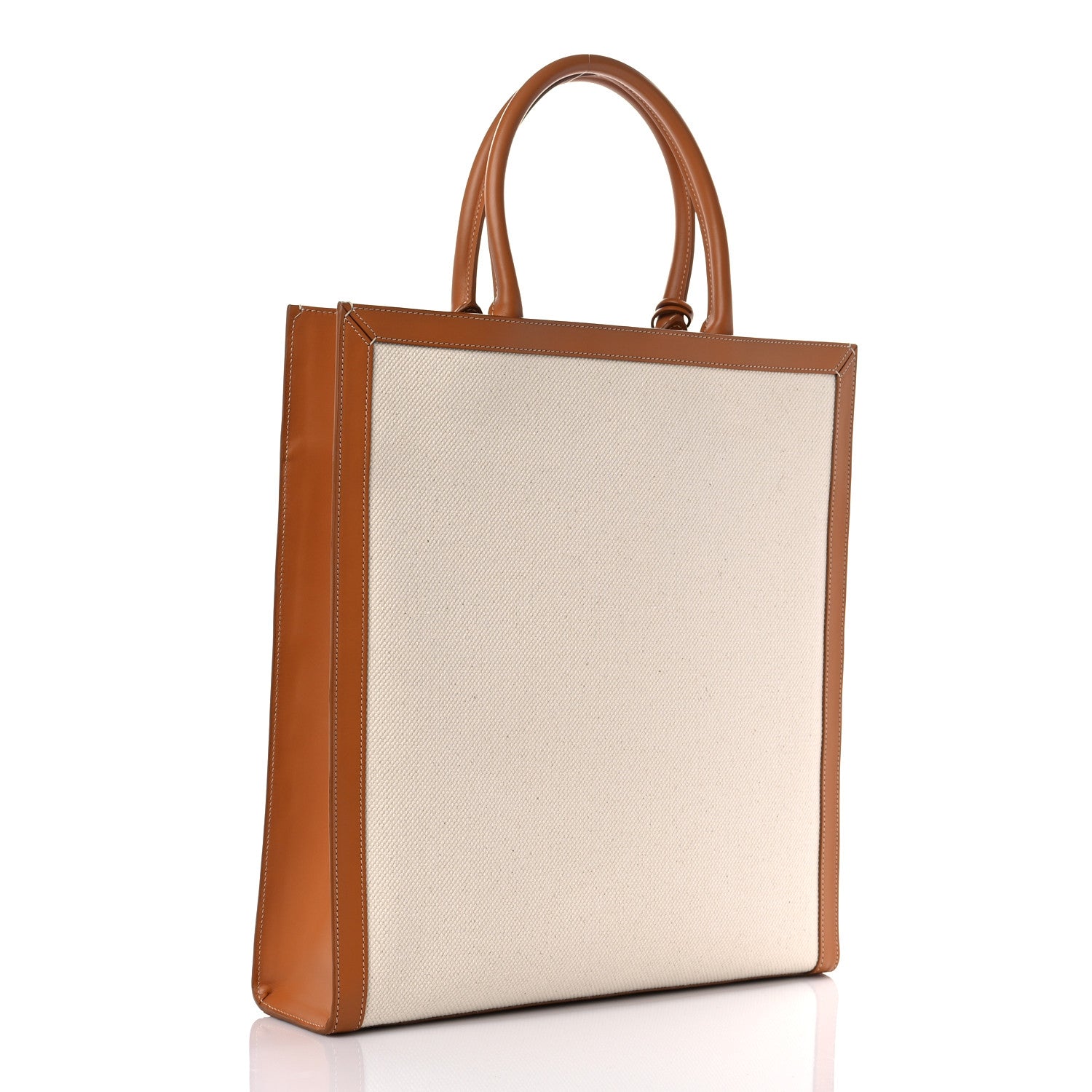 Celine Canvas Calfskin Vertical Cabas Natural Tan 3 of 11