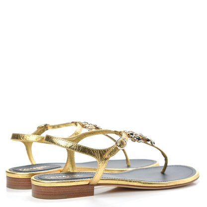 Chanel Aged Metallic Calfskin CC Chain Thong Sandals 37.5 Gold 4 of 9