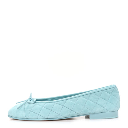Chanel Suede Calfskin Quilted Cap Toe CC Ballerina Flats 38 Light Blue 1 of 10