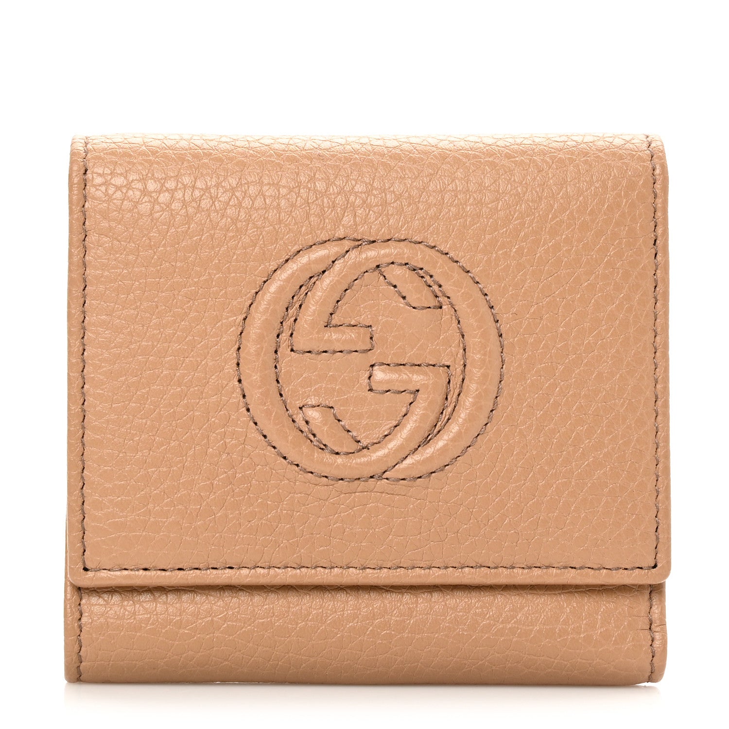 Gucci Pebbled Calfskin Soho Compact Flap Wallet Camelia 1 of 7