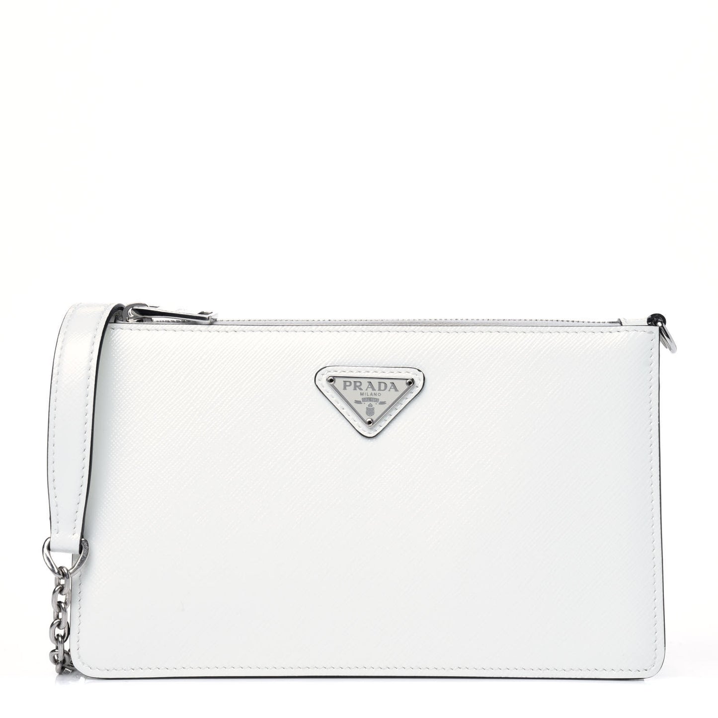 Saffiano Vernice Chain Crossbody Bag Bianco