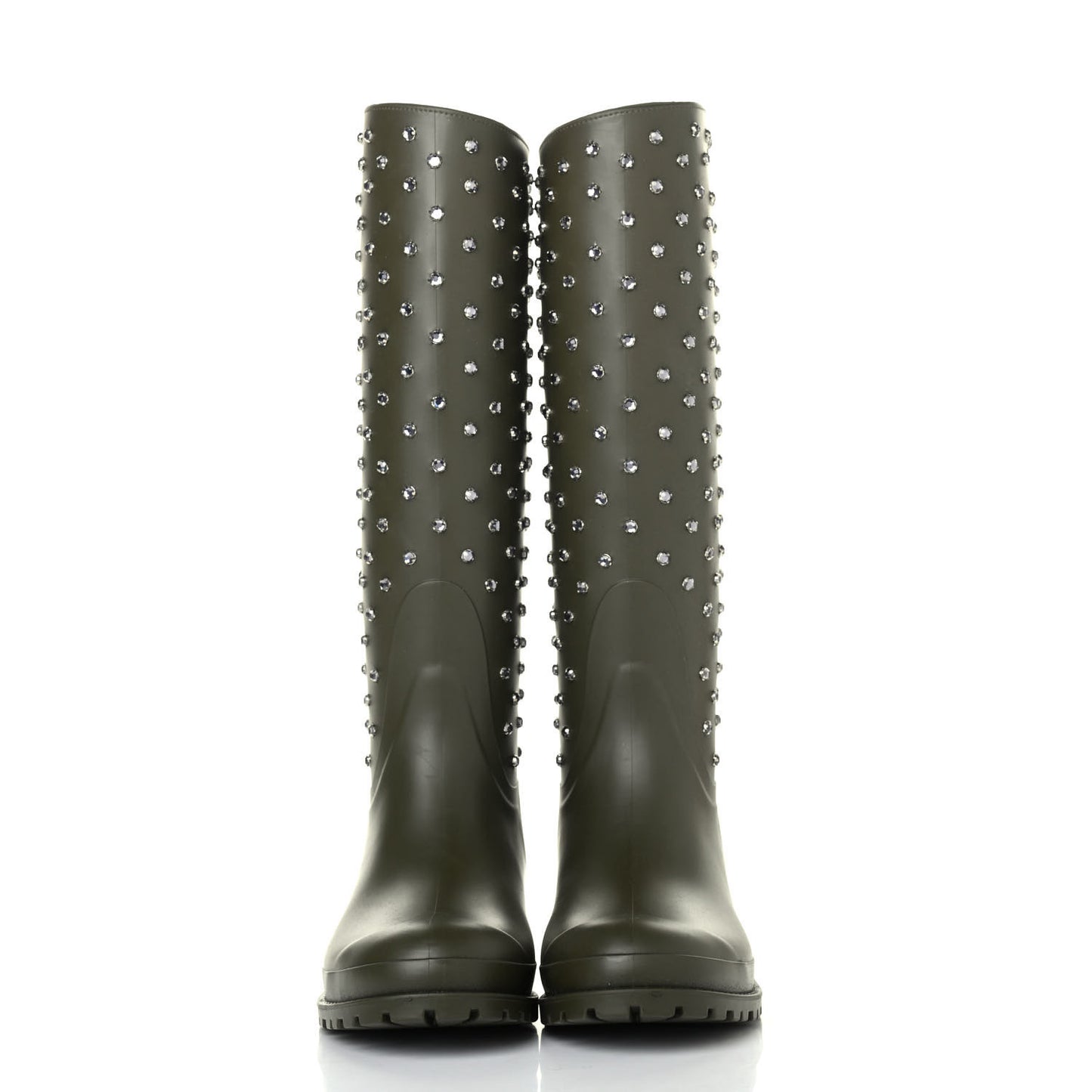 Rubber Studded Festival Rain Boots 39 New Kaki Fonce