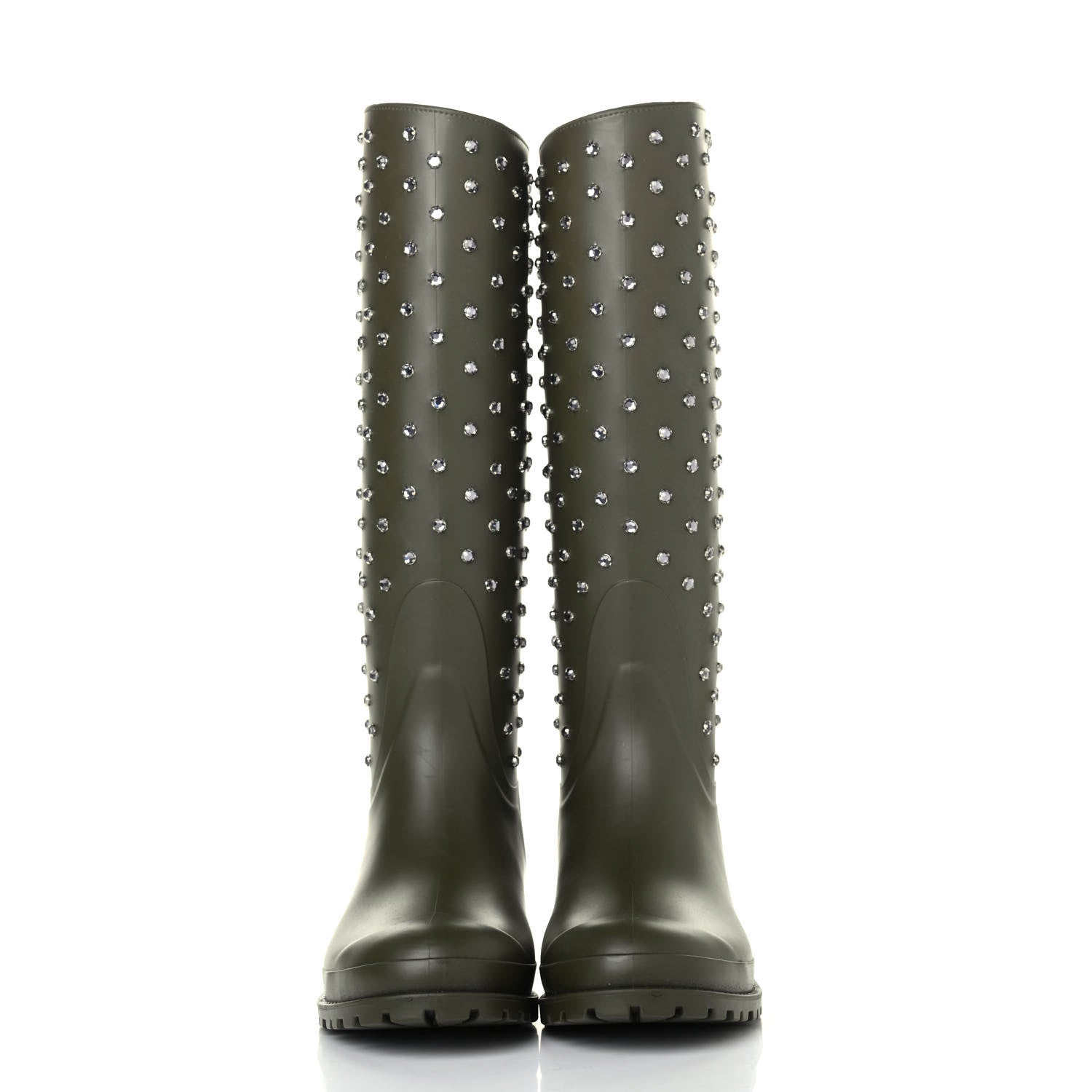 Saint Laurent Rubber Studded Festival Rain Boots 39 New Kaki Fonce 2 of 4