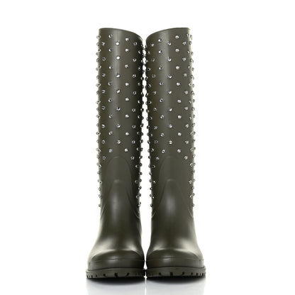 Saint Laurent Rubber Studded Festival Rain Boots 39 New Kaki Fonce 2 of 4