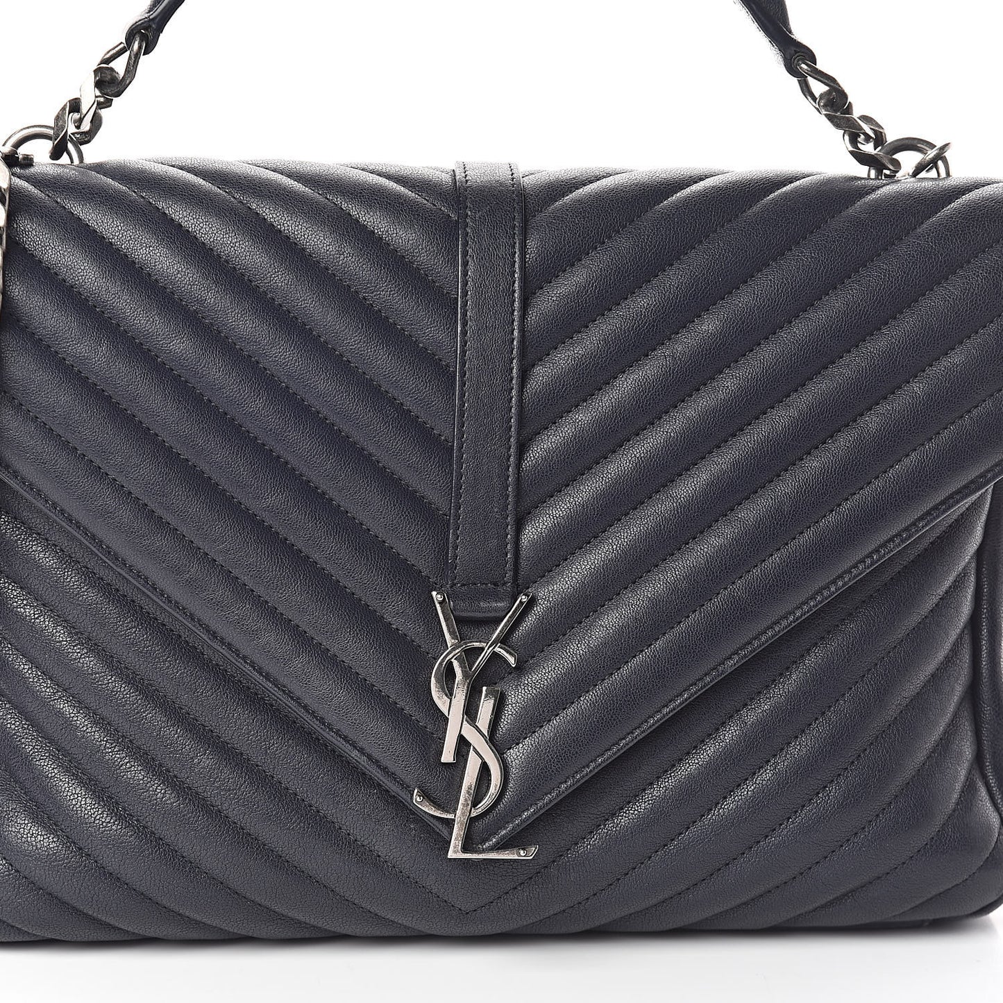 Sheepskin Matelasse Chevron Monogram Large College Satchel Deep Marine