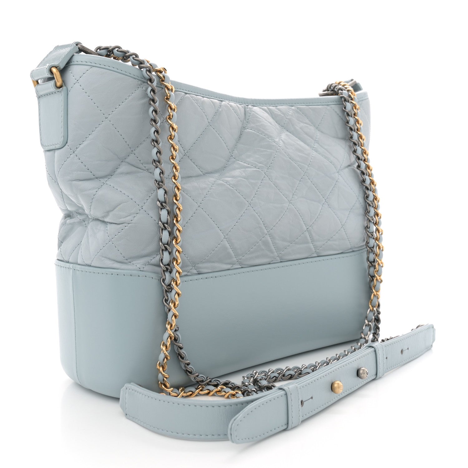 Chanel Aged Calfskin Quilted Medium Gabrielle Hobo Light Blue 3 of 13