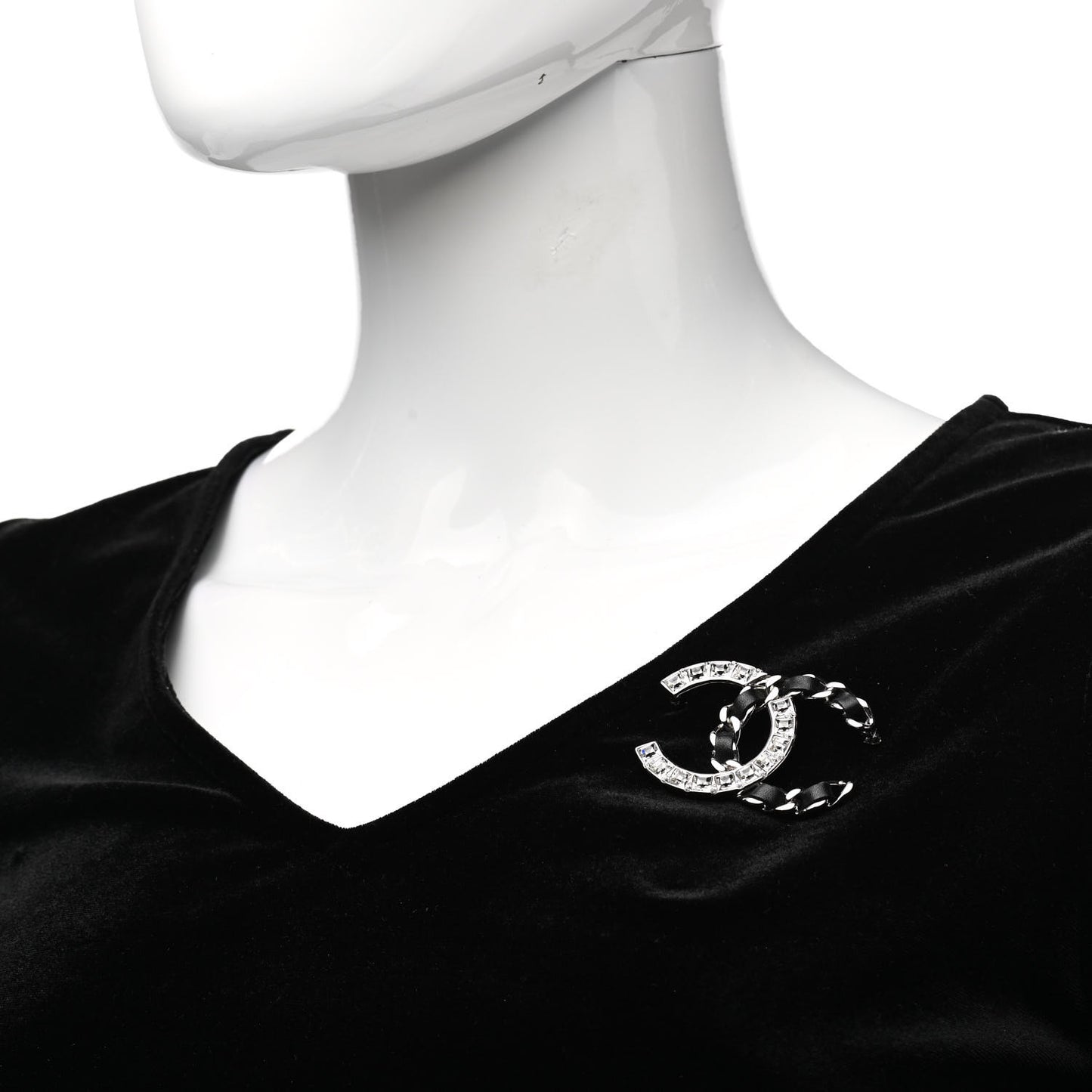 Lambskin Baguette Crystal CC Chain Brooch Black Silver