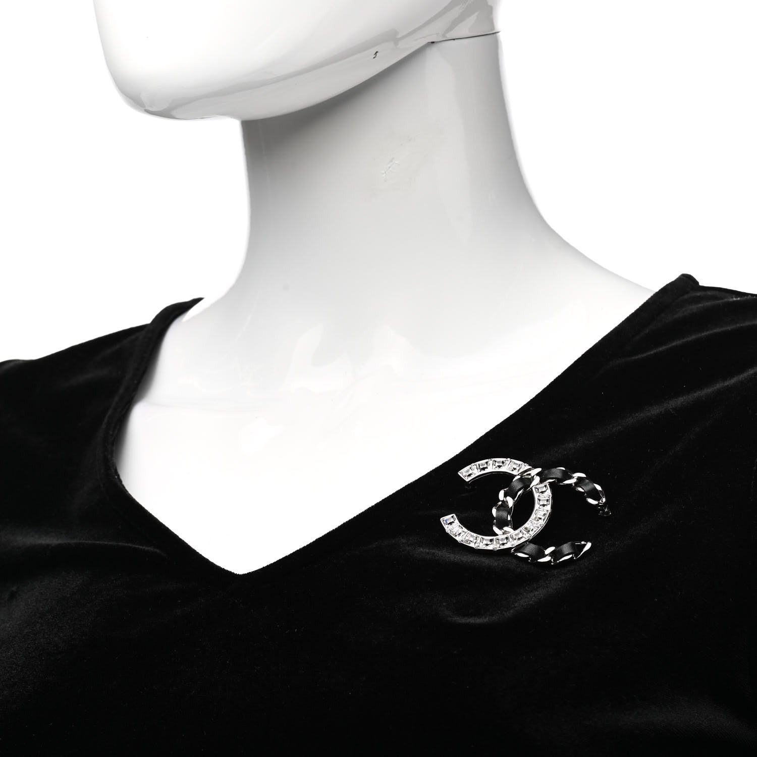 Chanel Lambskin Baguette Crystal CC Chain Brooch Black Silver 2 of 4
