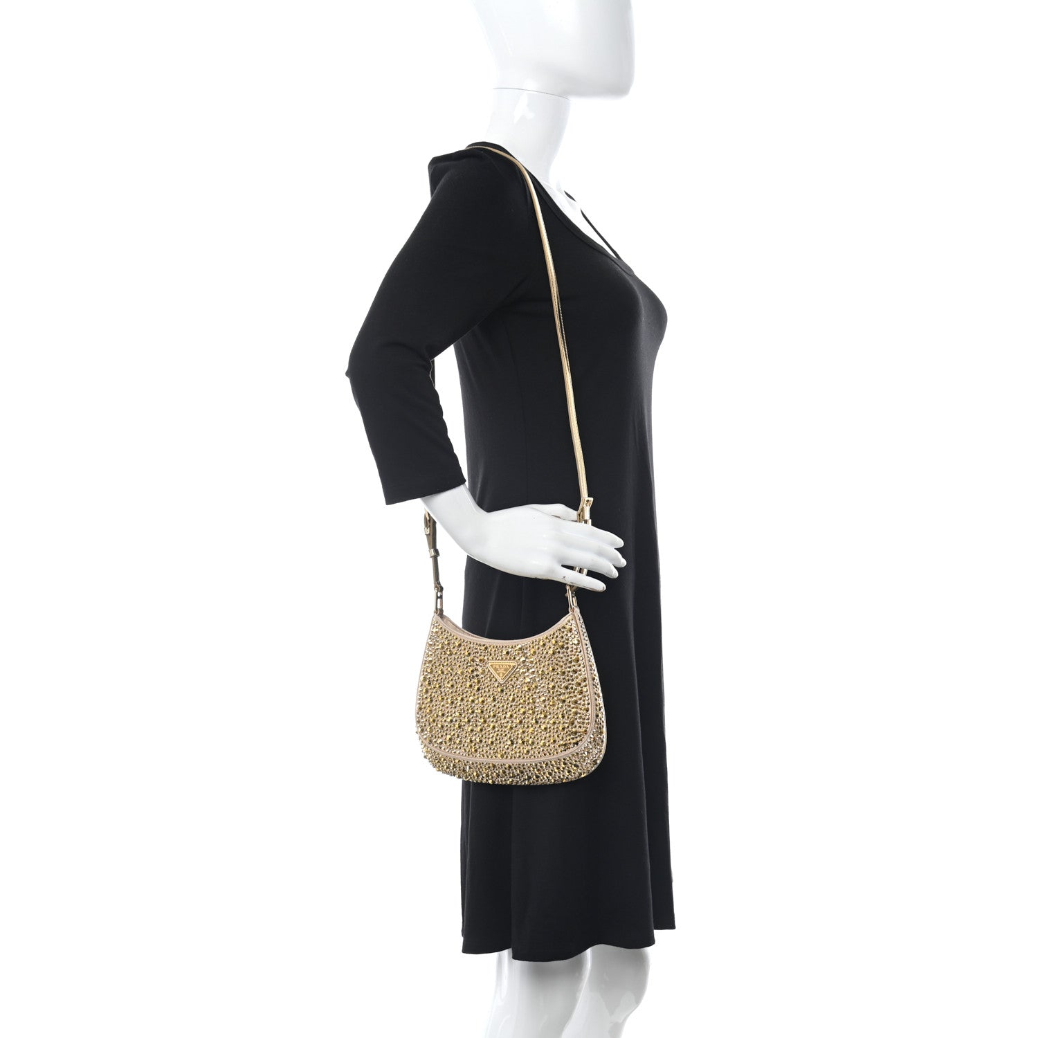 Prada Satin Crystal Cleo Adjustable Strap Shoulder Bag Platino 2 of 12