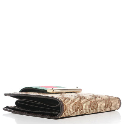 Gucci Monogram Ladies Web French Flap Wallet Dark Brown 4 of 9