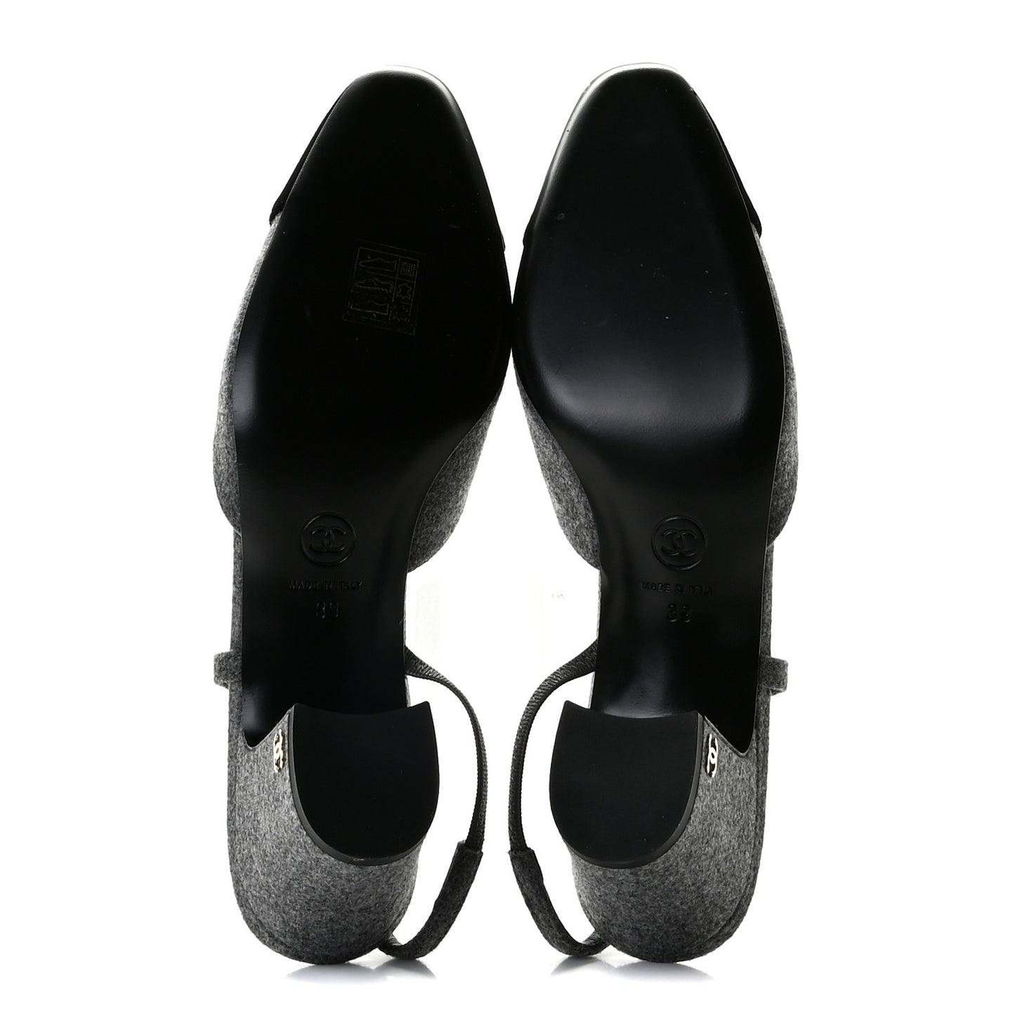 Wool Velvet Cap Toe CC Slingback Pumps 39 Black Grey