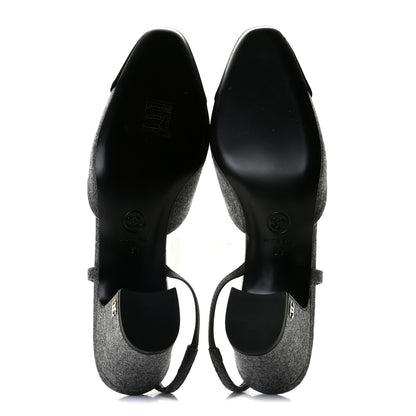 Chanel Wool Velvet Cap Toe CC Slingback Pumps 39 Black Grey 7 of 10