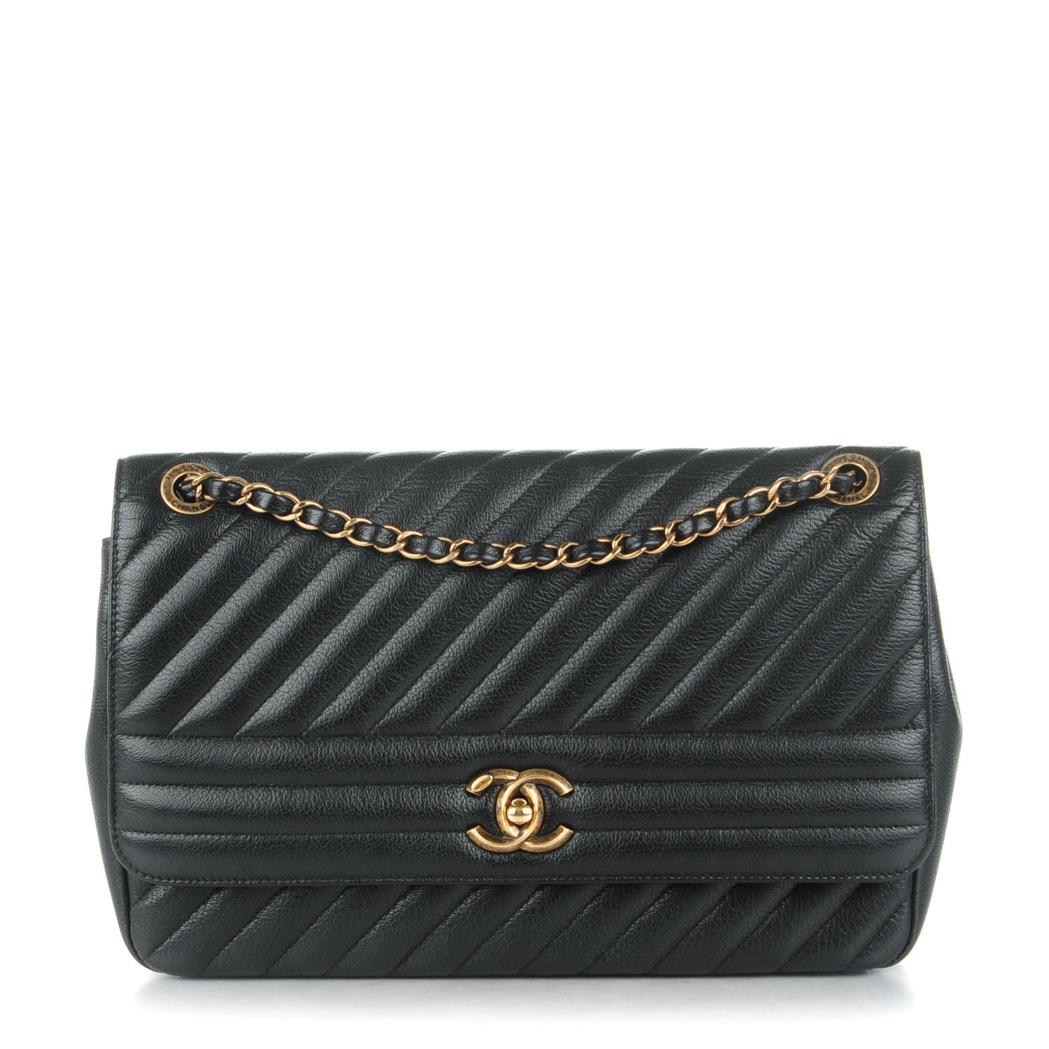 Chanel Shiny Goatskin Diagonal Quilted Medium Flap Black 1 of 8