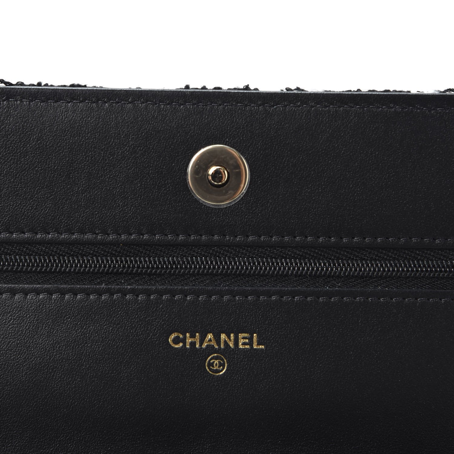 Chanel Tweed Quilted Wallet On Chain WOC Black Ecru White 9 of 10