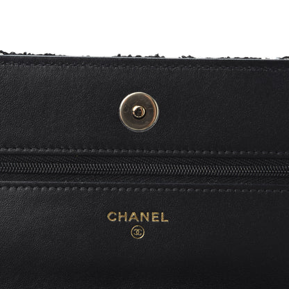 Chanel Tweed Quilted Wallet On Chain WOC Black Ecru White 9 of 10