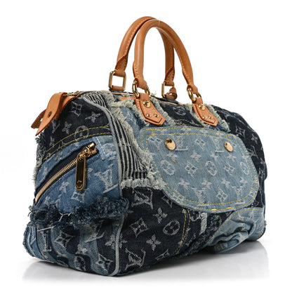 Louis Vuitton Denim Patchwork Speedy 30 Blue 3 of 9