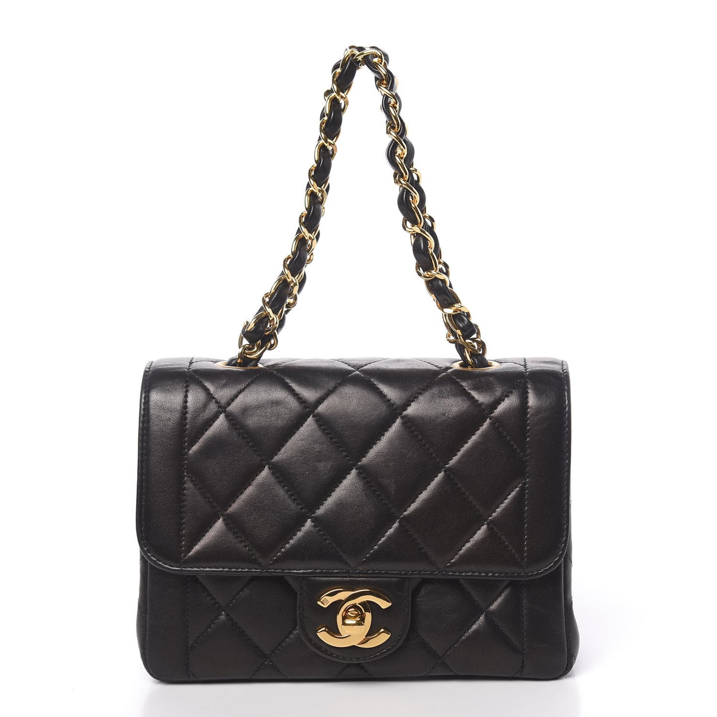 Lambskin Quilted Mini Square Flap Black