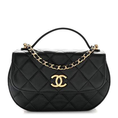 Chanel Shiny Aged Calfskin Quilted Top Handle Clutch With Chain Black 1 of 11