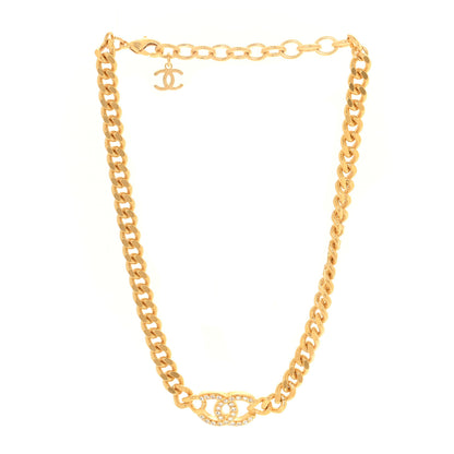 Chanel Crystal Chain Link CC Choker Necklace Gold 1 of 4