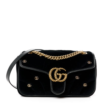 Gucci Velvet Matelasse Double G Studs Small Torchon GG Marmont Shoulder Bag Black 1 of 11
