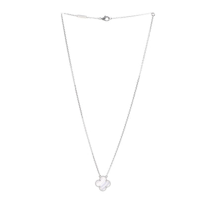 Van Cleef & Arpels 18K White Gold Chalcedony Vintage Alhambra Pendant Necklace 3 of 7