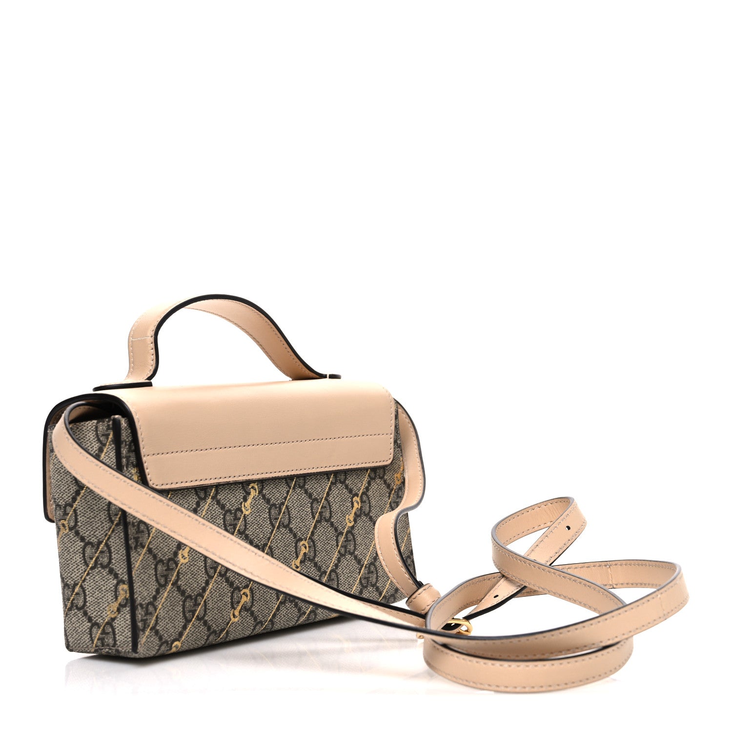 Gucci GG Supreme Monogram Calfskin Horsebit Print Mini Padlock Top Handle Shoulder Bag Beige Ebony Light Pink 2 of 10