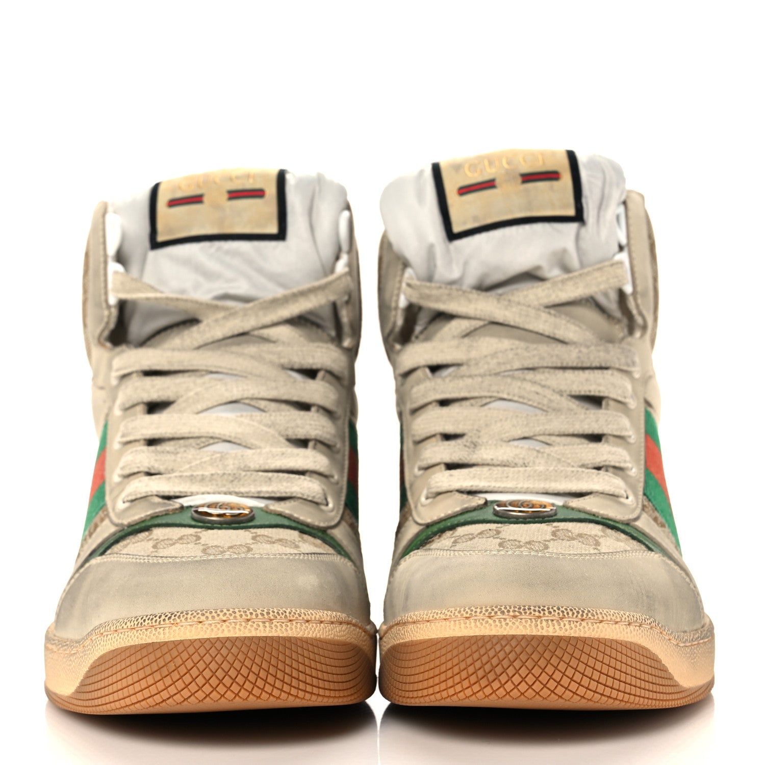 Gucci GG Monogram Nubuck Web Mens Screener High Top Sneakers 8 New Sand Dusty Milk Vintage Green 2 of 8