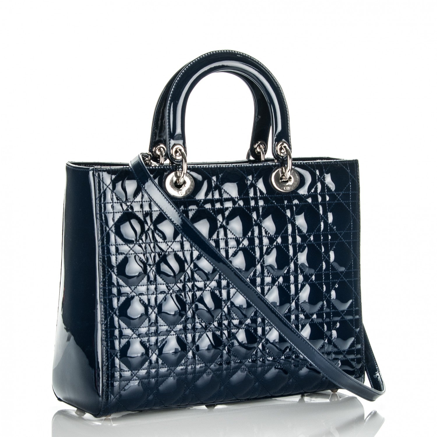 Christian Dior Patent Cannage Large Lady Dior Navy Blue 3 of 7